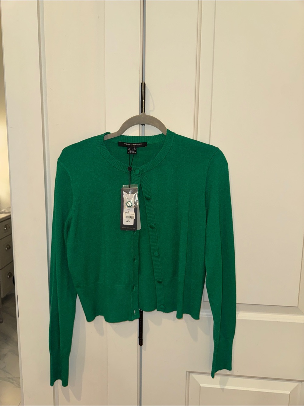 French Connection Emerald Green Crewneck Button Cardigan